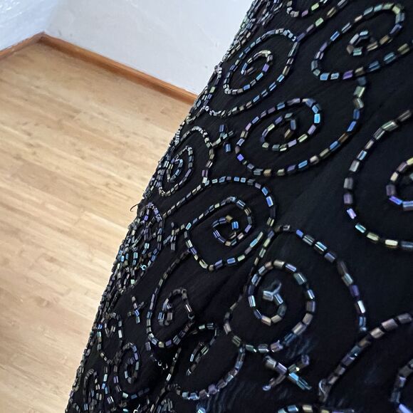 Laurence Kazar Dress Medium Petite Black Silk Rainbow Beaded Short Dolman Sleeve - Picture 11 of 11